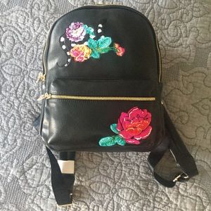 Betsey Johnson black floral embroidery backpack